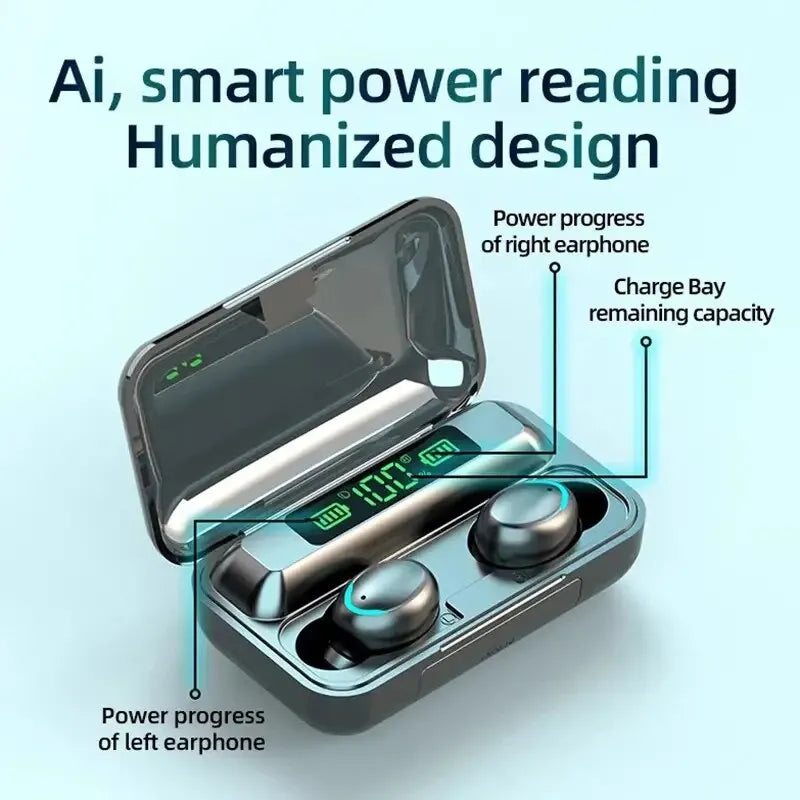 F9 Wireless Bluetooth Headphones Tws Waterproof Earbuds Earphones Digital Display Headset Large Capacity Charging Case